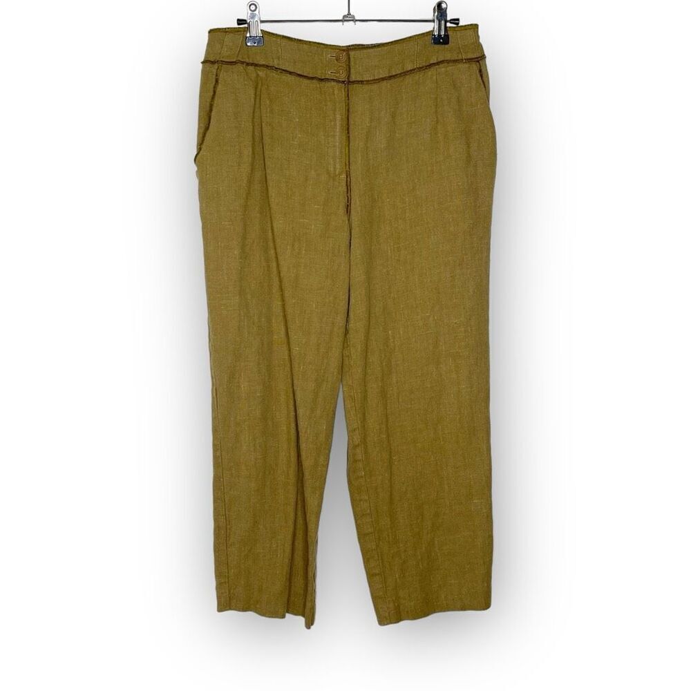 Harvé Benard Wide Leg Cropped Crop Capri Pants Women’s Size 8 Tan 100% Linen